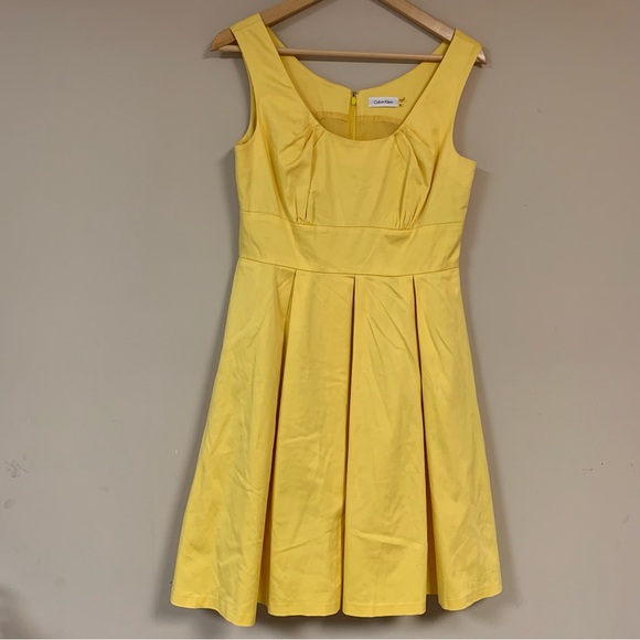 Calvin Klein Dresses & Skirts - 🆕 CALVIN KLEIN Yellow Sundress 8 Fit & Flare Sleeveless Pleated Summer Spring